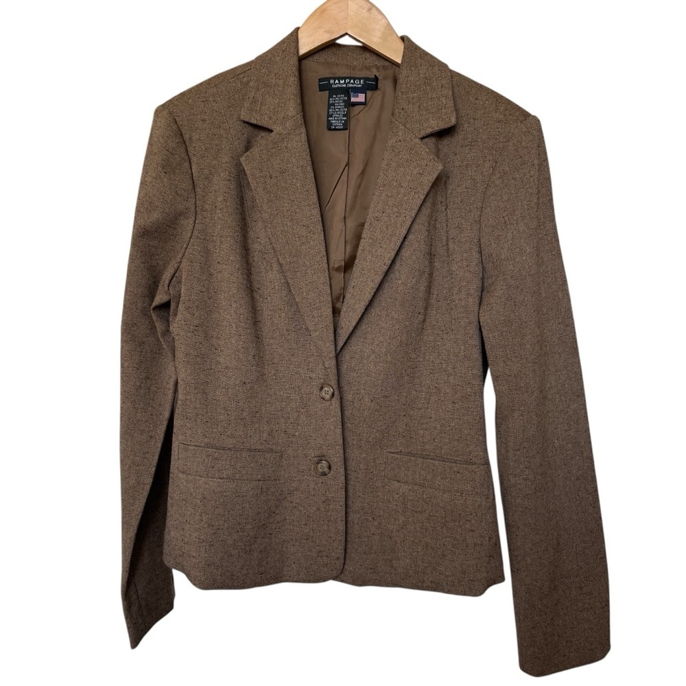 VTG Y2K 2000’s Rampage Women's Tweed Blazer Jacket Brown L Tailored Fit 2 Button